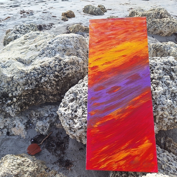 HandMade Acrylic Painting Sunrise Vibrant Multicolor 12" x "24 - Picture 11 of 11